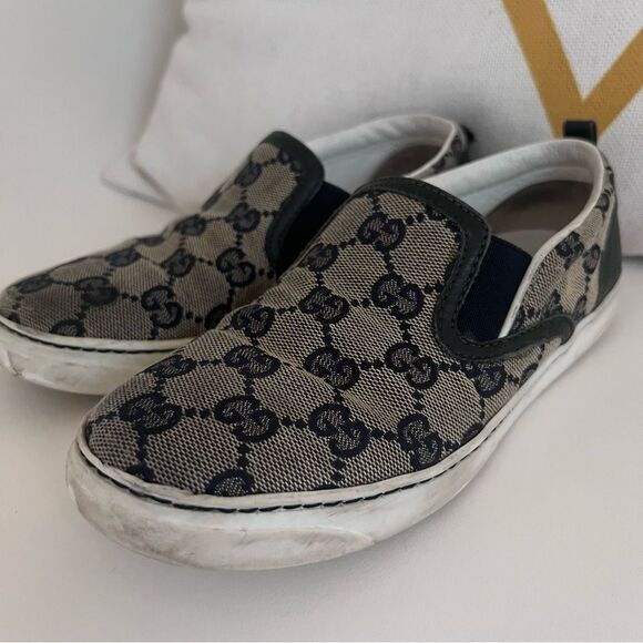 Gucci Kids Slip-On Sneakers Navy and Tan Size 32 (Youth 1) - Picture 1 of 8